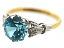 Art Deco 18ct Gold, Platinum, Zircon & Diamond Ring