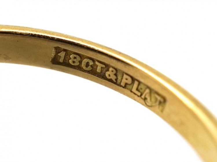 Art Deco 18ct Gold, Platinum, Zircon & Diamond Ring