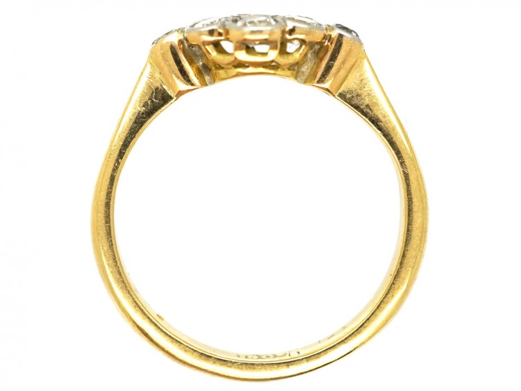 Edwardian 18ct Gold & Platinum, Diamond Cluster Ring With Diamond Shoulders