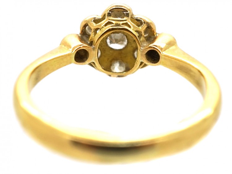 Edwardian 18ct Gold & Platinum, Diamond Cluster Ring With Diamond Shoulders