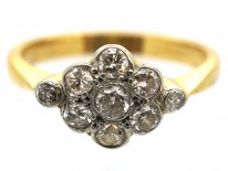 Edwardian 18ct Gold & Platinum, Diamond Cluster Ring With Diamond Shoulders