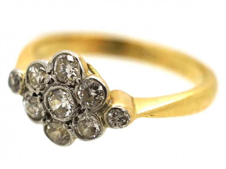 Edwardian 18ct Gold & Platinum, Diamond Cluster Ring With Diamond Shoulders