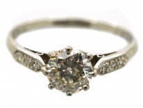 Art Deco Diamond Solitaire Ring With Diamond Shoulders