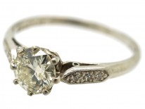 Art Deco Diamond Solitaire Ring With Diamond Shoulders