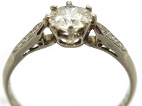 Art Deco Diamond Solitaire Ring With Diamond Shoulders