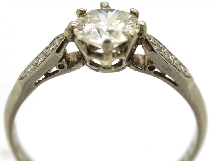 Art Deco Diamond Solitaire Ring With Diamond Shoulders