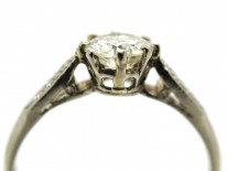Art Deco Diamond Solitaire Ring With Diamond Shoulders