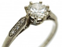 Art Deco Diamond Solitaire Ring With Diamond Shoulders