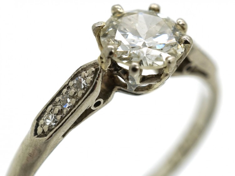 Art Deco Diamond Solitaire Ring With Diamond Shoulders