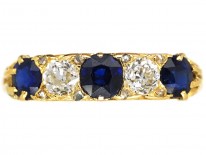 Victorian 18ct Gold, Diamond & Sapphire Carved Half Hoop Ring