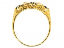 Victorian 18ct Gold, Diamond & Sapphire Carved Half Hoop Ring