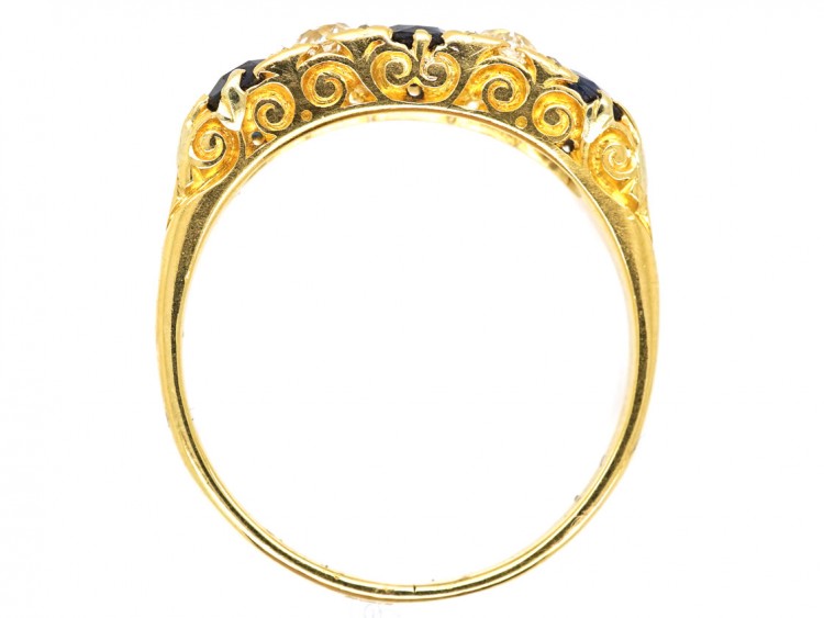Victorian 18ct Gold, Diamond & Sapphire Carved Half Hoop Ring