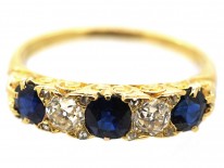 Victorian 18ct Gold, Diamond & Sapphire Carved Half Hoop Ring