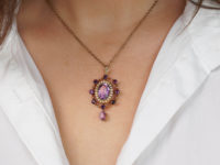 Edwardian 15ct Gold Amethyst & Natural Split Pearl Pendant