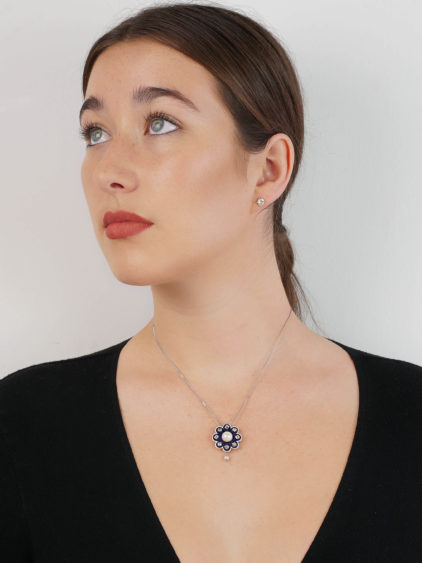 Victorian 15ct Gold Royal Blue Enamel, Old Mine Cut Diamond & Natural Pearl Brooch