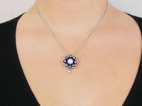 Victorian 15ct Gold Royal Blue Enamel, Old Mine Cut Diamond & Natural Pearl Brooch