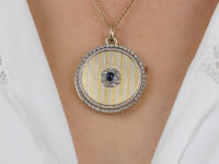 Austrian Art Deco Two Colour Gold Round Locket Set With Sapphire & Diamonds