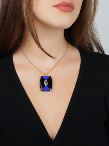 Art Deco 14ct Gold, Blue & Black Enamel Locket