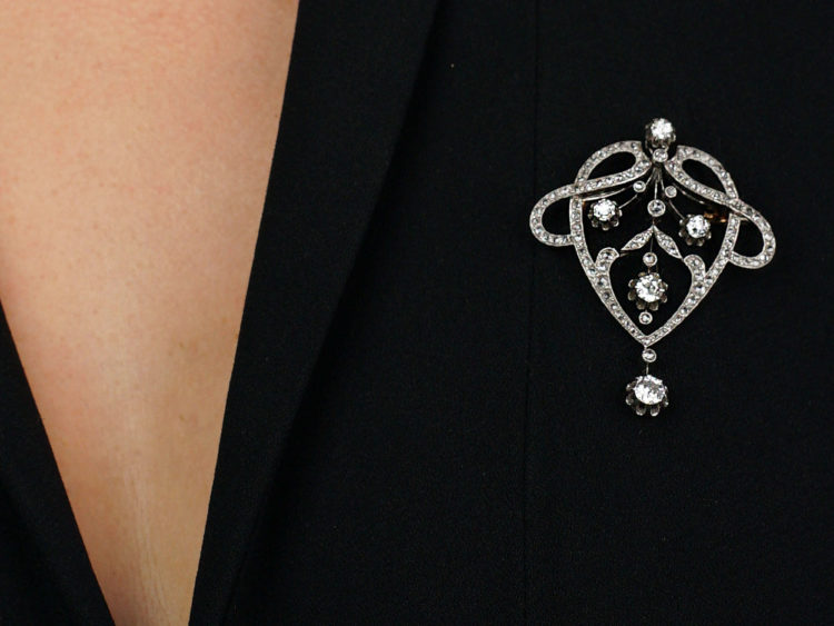 French Art Nouveau Platinum & Diamond Brooch