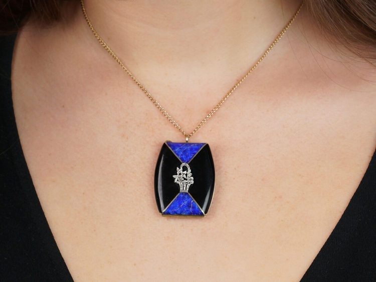 Art Deco 14ct Gold, Blue & Black Enamel Locket