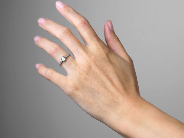 Art Deco Diamond Solitaire Ring With Diamond Set Shoulders