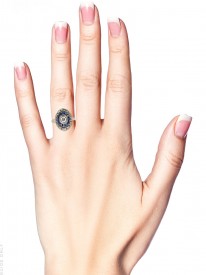 Art Deco Oval Sapphire & Diamond Cluster Ring