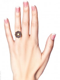 Large 9ct Gold, Amethyst & Pearl Ring