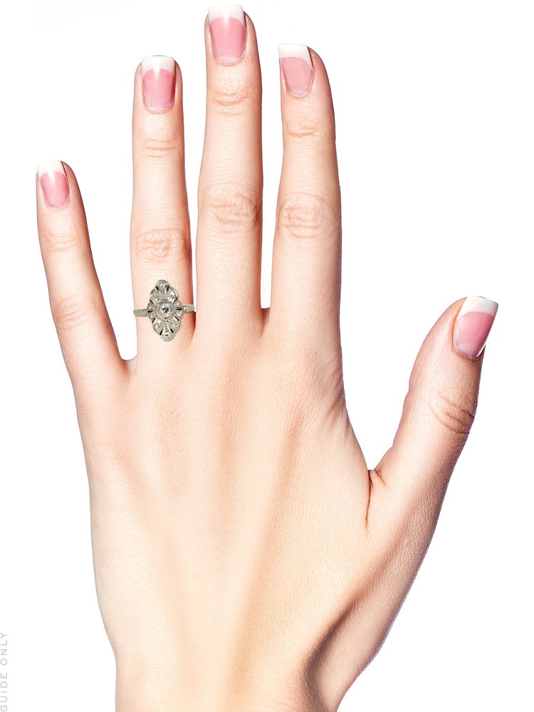 Art Deco 18ct Gold, Platinum & Diamond Marquise Shaped Ring