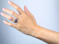 18ct Gold Amethyst & Diamond Ring With Owl & Flame Motif