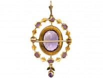 Edwardian 9ct Gold, Amethyst & Natural Split Pearl Brooch, Pendant