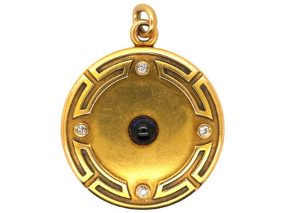 Art Deco 18ct Gold Round Locket Set With Sapphire & Diamonds