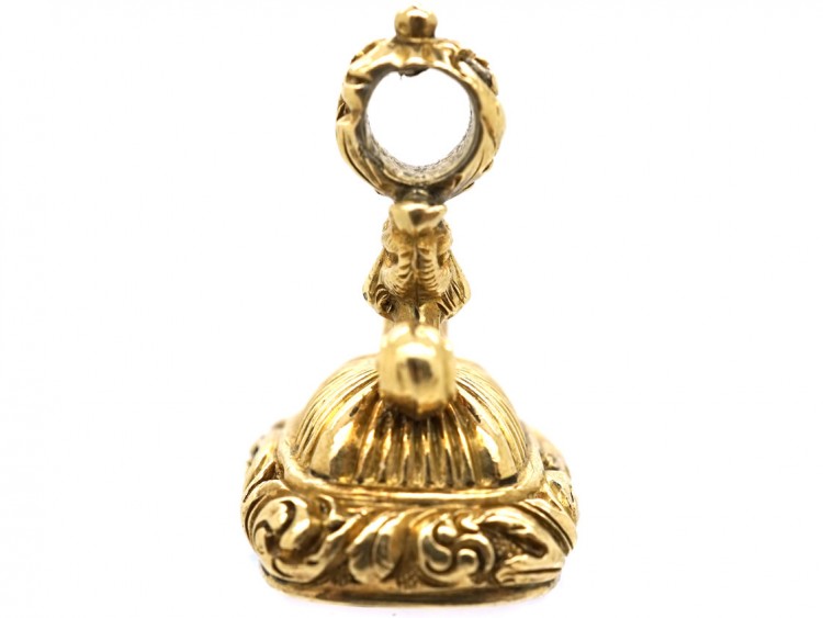 Georgian 18ct Gold Seal With Foxes Heads & an Amethyst Base
