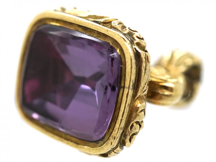 Georgian 18ct Gold Seal With Foxes Heads & an Amethyst Base