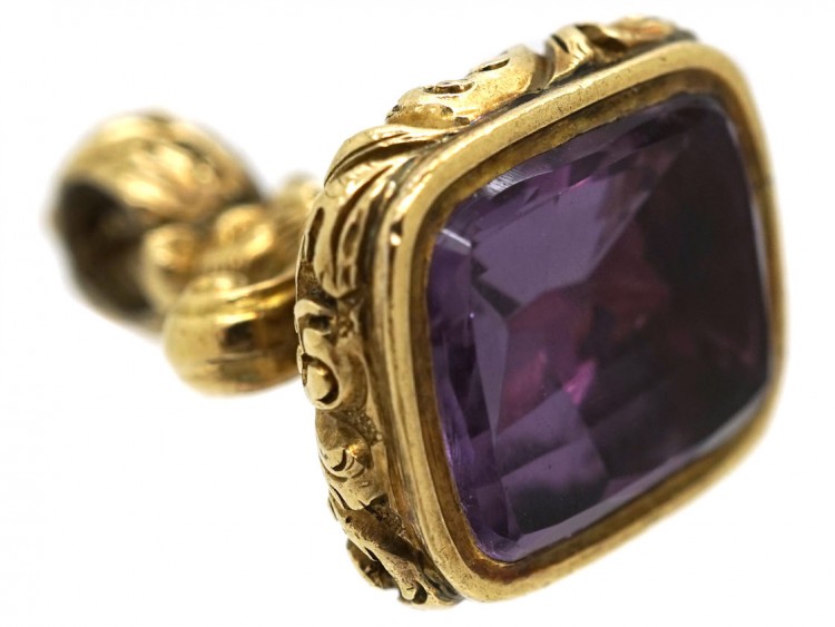 Georgian 18ct Gold Seal With Foxes Heads & an Amethyst Base