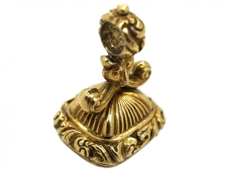 Georgian 18ct Gold Seal With Foxes Heads & an Amethyst Base