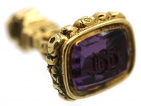 Georgian 18ct Gold Seal With Foxes Heads & an Amethyst Base