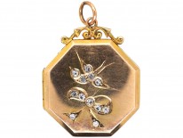Edwardian 9ct Back & Front Octagonal Locket With Paste Set Swallow & Bow Motif