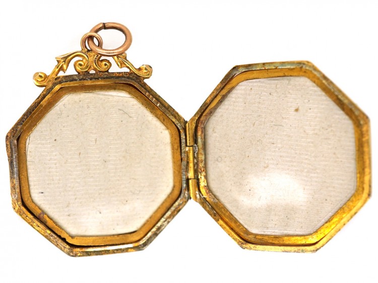 Edwardian 9ct Back & Front Octagonal Locket With Paste Set Swallow & Bow Motif
