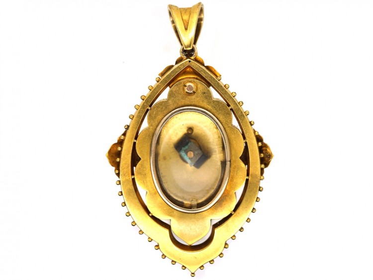 Victorian 15ct Gold Emerald & Natural Split Pearl Pendant With Star Motif