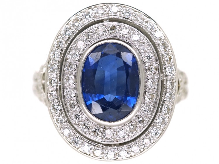 18ct White Gold Sapphire & Diamond Double Cluster Ring