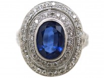 18ct White Gold Sapphire & Diamond Double Cluster Ring