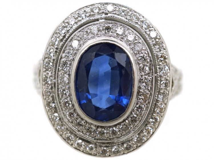 18ct White Gold Sapphire & Diamond Double Cluster Ring