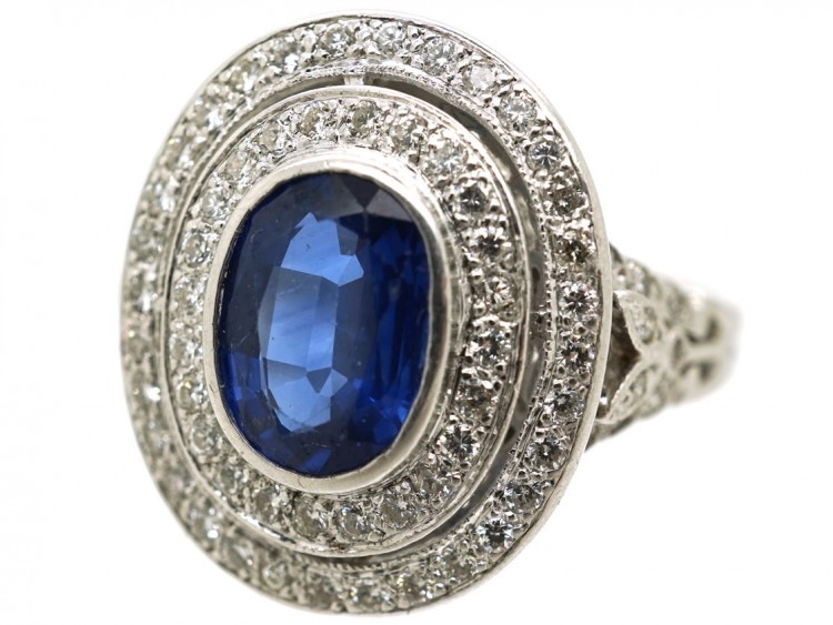 18ct White Gold Sapphire & Diamond Double Cluster Ring