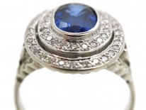 18ct White Gold Sapphire & Diamond Double Cluster Ring