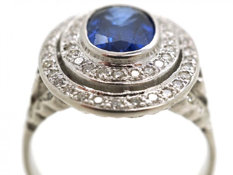 18ct White Gold Sapphire & Diamond Double Cluster Ring