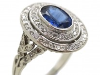 18ct White Gold Sapphire & Diamond Double Cluster Ring