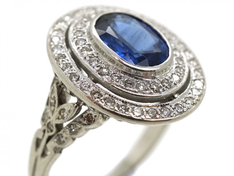 18ct White Gold Sapphire & Diamond Double Cluster Ring