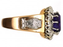18ct Gold Amethyst & Diamond Ring With Owl & Flame Motif