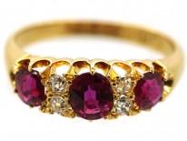 Edwardian 18ct Gold, Three Stone Ruby & Diamond Ring