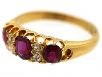Edwardian 18ct Gold, Three Stone Ruby & Diamond Ring